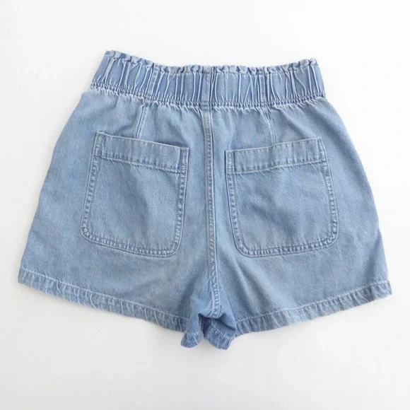 Madewell Womens Denim Pull-On Paperbag Utility Shorts Blue Elastic Waist Size 25 - Picture 3 of 9
